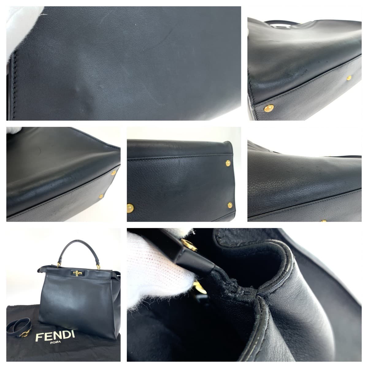 FENDI フェンディ ピーカブー ラージ ブラック 黒 ゴールド金具 レザー ショルダーバッグ ハンドバッグ 2way  レディース