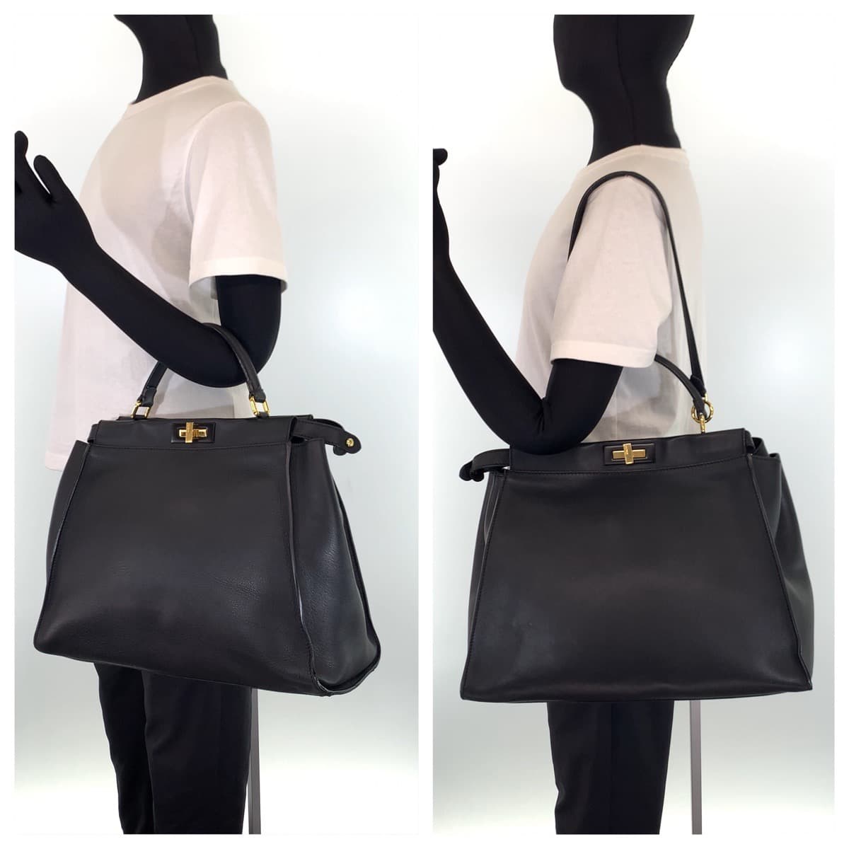 FENDI フェンディ ピーカブー ラージ ブラック 黒 ゴールド金具 レザー ショルダーバッグ ハンドバッグ 2way  レディース