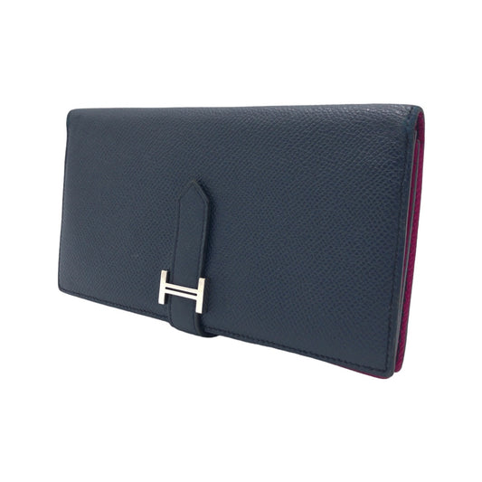 HERMES エルメス ベアンスフレ ブルーインディゴ ローズパープル シルバー金具 ヴォーエプソン 長財布 ロングウォレット A刻印  レディース