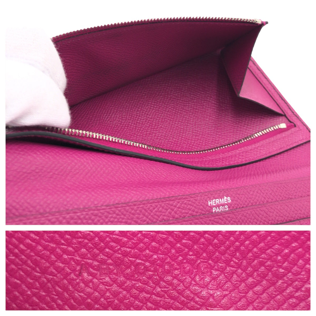 HERMES エルメス ベアンスフレ ブルーインディゴ ローズパープル シルバー金具 ヴォーエプソン 長財布 ロングウォレット A刻印  レディース