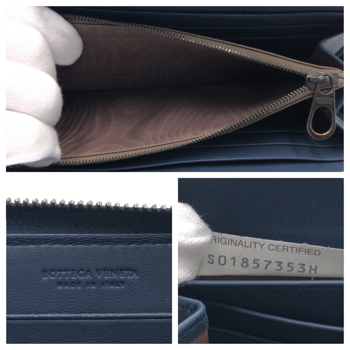 BOTTEGAVENETA ボッテガヴェネタ マイクロマクロ ブルー デニム トルマリン / ラムレザー 長財布 ラウンドファスナー  メンズ