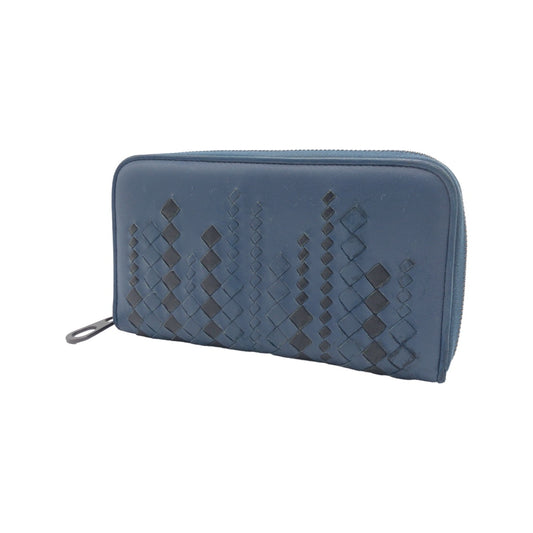 BOTTEGAVENETA ボッテガヴェネタ マイクロマクロ ブルー デニム トルマリン / ラムレザー 長財布 ラウンドファスナー  メンズ