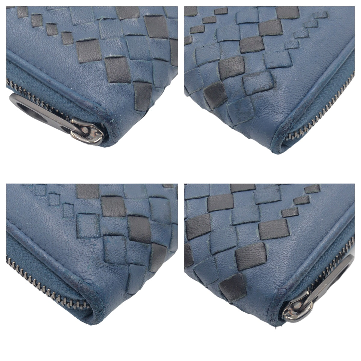 BOTTEGAVENETA ボッテガヴェネタ マイクロマクロ ブルー デニム トルマリン / ラムレザー 長財布 ラウンドファスナー  メンズ