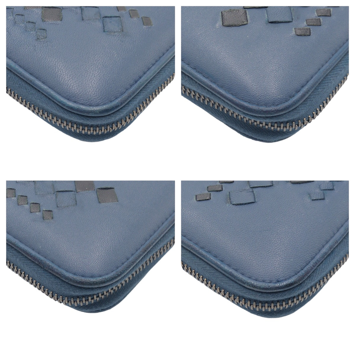 BOTTEGAVENETA ボッテガヴェネタ マイクロマクロ ブルー デニム トルマリン / ラムレザー 長財布 ラウンドファスナー  メンズ