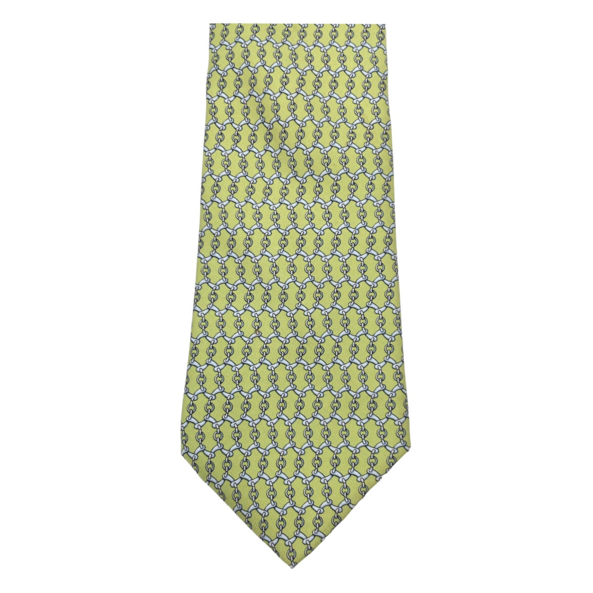 HERMES エルメス チェーン柄 グリーン 緑 シルバー シルク 5099 HA ネクタイ 剣先9cm  メンズ