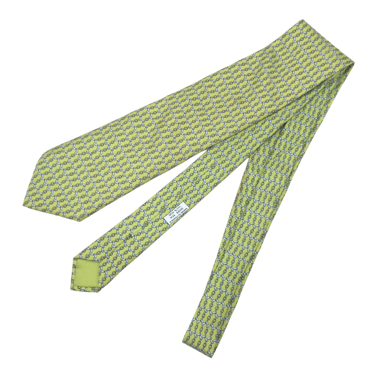 HERMES エルメス チェーン柄 グリーン 緑 シルバー シルク 5099 HA ネクタイ 剣先9cm  メンズ