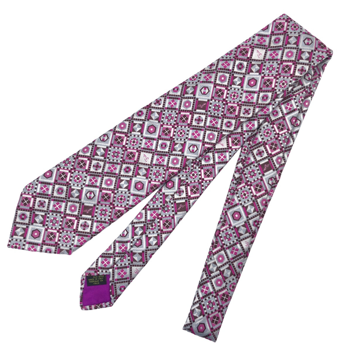 Emilio Pucci エミリオ・プッチ 総柄 ピンク　シルバー シルク ネクタイ 剣先9cm  メンズ
