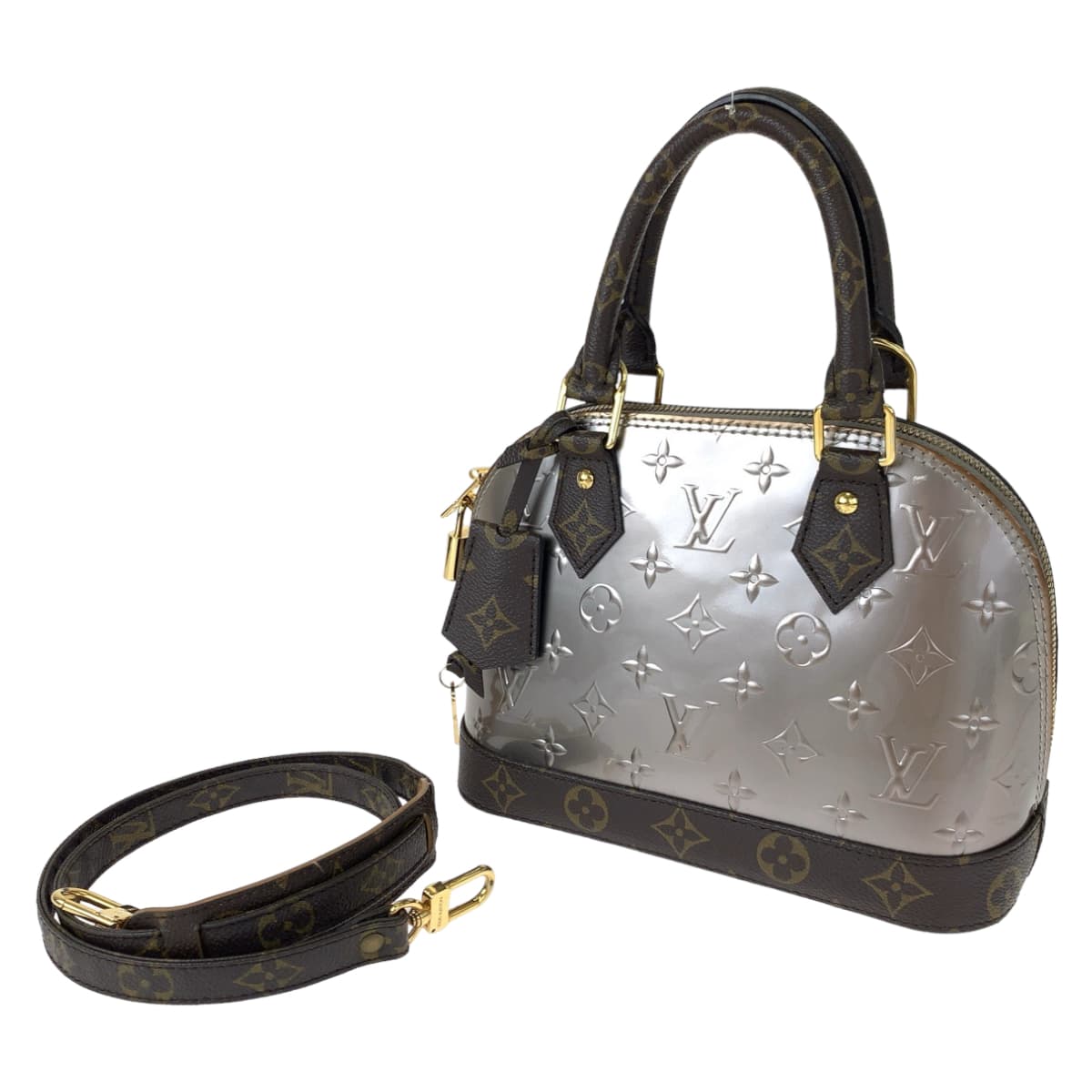 LOUIS VUITTON Louis Vuitton Monogram Vernis Alma BB Champagne Metallized Grey Patent Leather / PVC M44862 Shoulder Bag Handbag 2way Women's