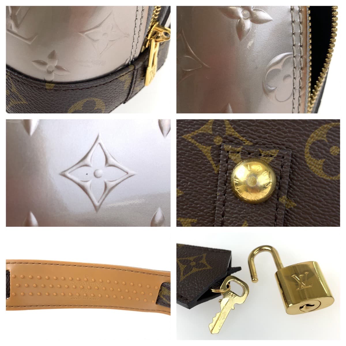 LOUIS VUITTON Louis Vuitton Monogram Vernis Alma BB Champagne Metallized Grey Patent Leather / PVC M44862 Shoulder Bag Handbag 2way Women's