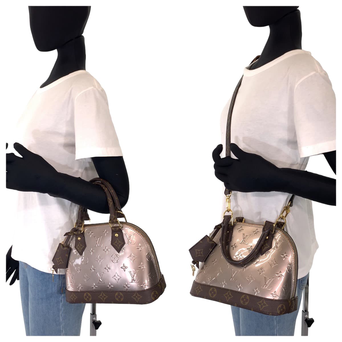 LOUIS VUITTON Louis Vuitton Monogram Vernis Alma BB Champagne Metallized Grey Patent Leather / PVC M44862 Shoulder Bag Handbag 2way Women's