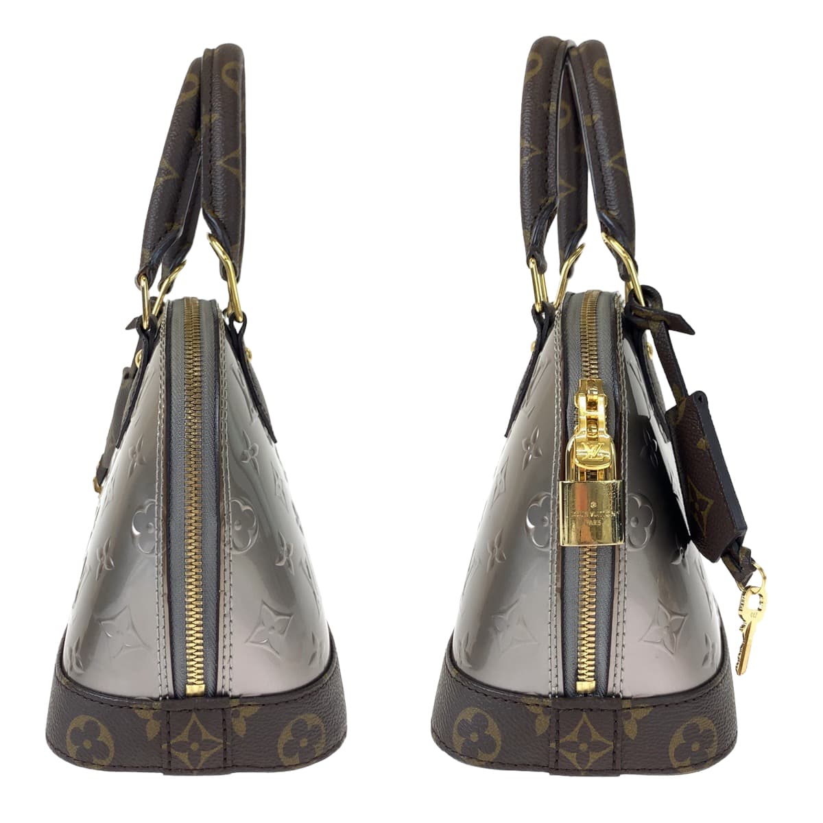 LOUIS VUITTON Louis Vuitton Monogram Vernis Alma BB Champagne Metallized Grey Patent Leather / PVC M44862 Shoulder Bag Handbag 2way Women's