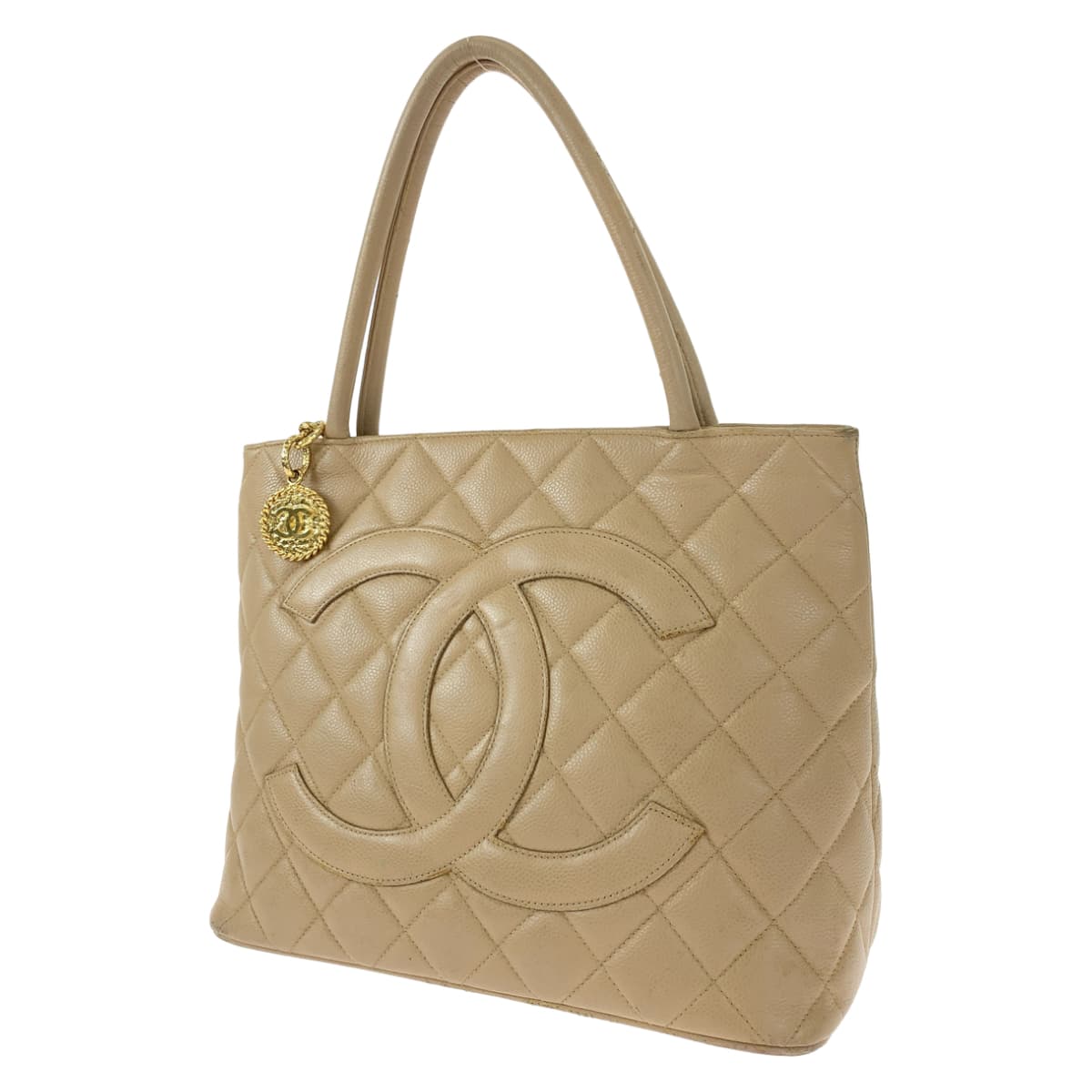 CHANEL シャネル ヴィンテージ 復刻トート ココマーク メダリオン ベージュ ゴールド金具 キャビアスキン トートバッグ ハンドバッグ  レディース
