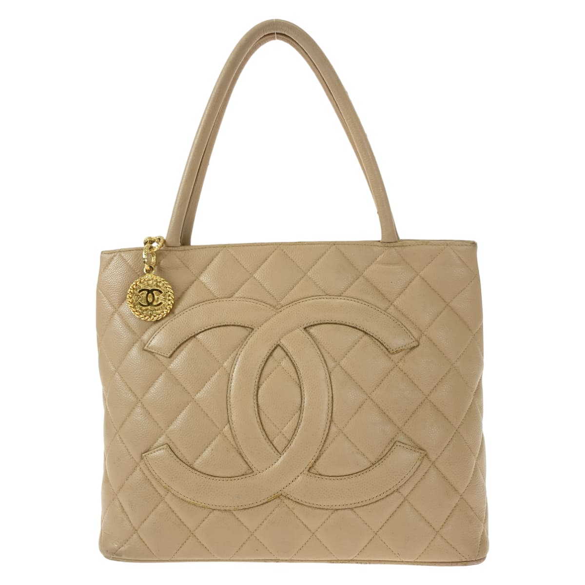 CHANEL シャネル ヴィンテージ 復刻トート ココマーク メダリオン ベージュ ゴールド金具 キャビアスキン トートバッグ ハンドバッグ  レディース