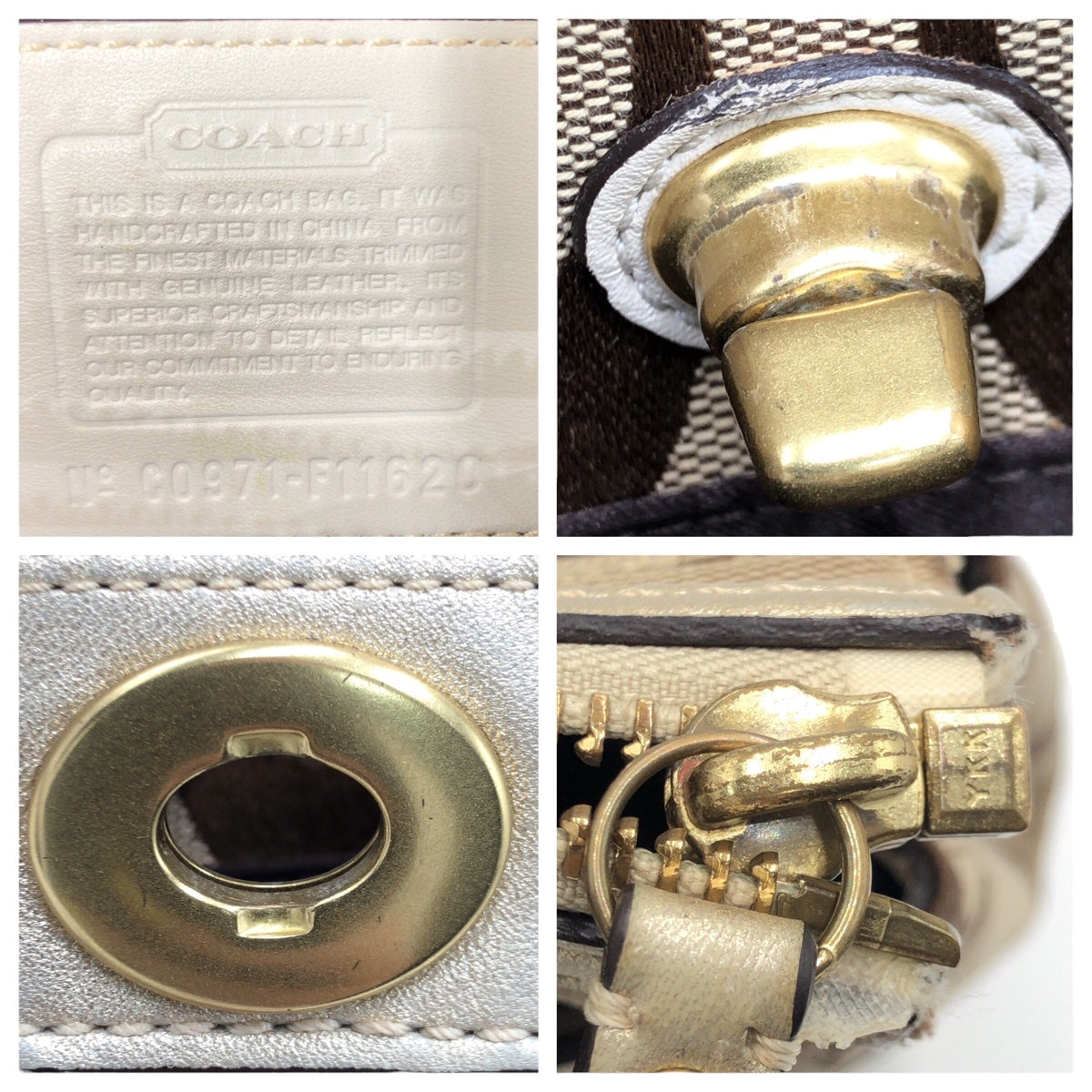 COACH コーチ シグネチャー ブラウン 茶 ゴールド 金 ゴールド金具 キャンバス F11620 ハンドバッグ トートバッグ  レディース
