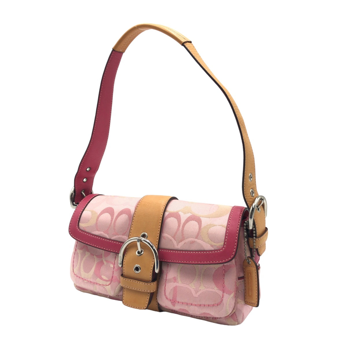 COACH コーチ ソーホー オプティックシグネチャー ピンク ブラウン 茶 シルバー金具 キャンバス 1852 ショルダーバッグ ハンドバッグ  レディース