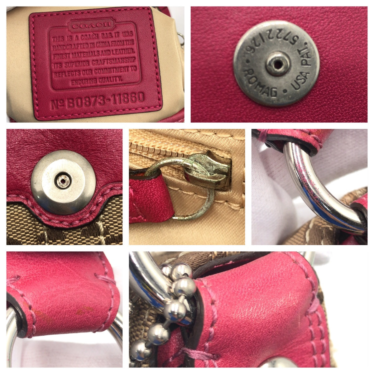 COACH コーチ ソーホー シグネチャー ブラウン 茶 ピンク キャンバス 11860 ショルダーバッグ 肩掛け  レディース