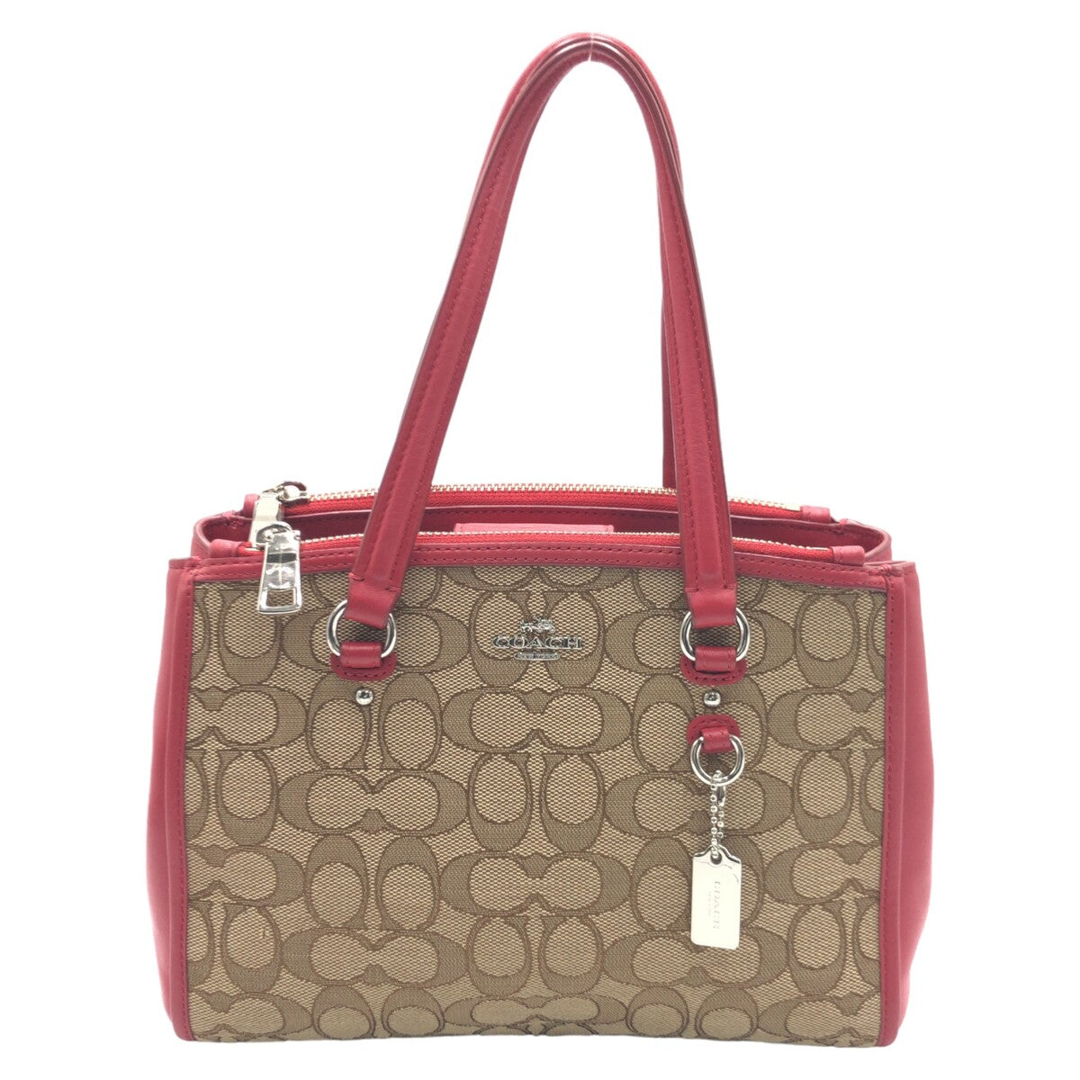 COACH コーチ シグネチャー レッド 赤 ブラウン 茶 シルバー金具 キャンバス F36905 ショルダーバッグ トートバッグ 2way  レディース