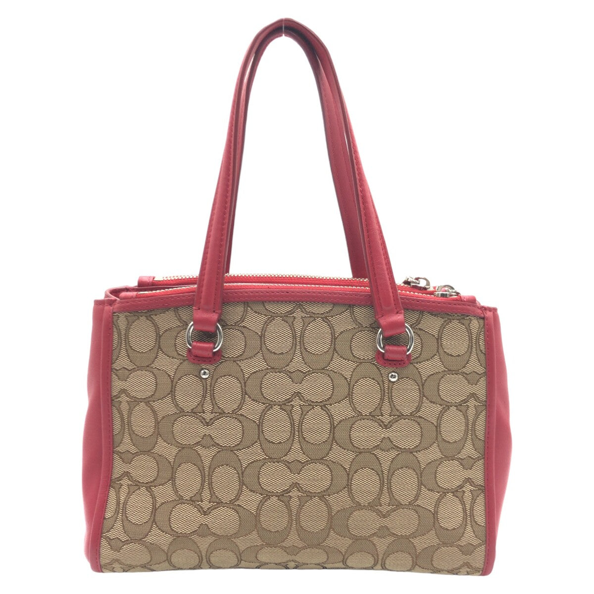 COACH コーチ シグネチャー レッド 赤 ブラウン 茶 シルバー金具 キャンバス F36905 ショルダーバッグ トートバッグ 2way  レディース
