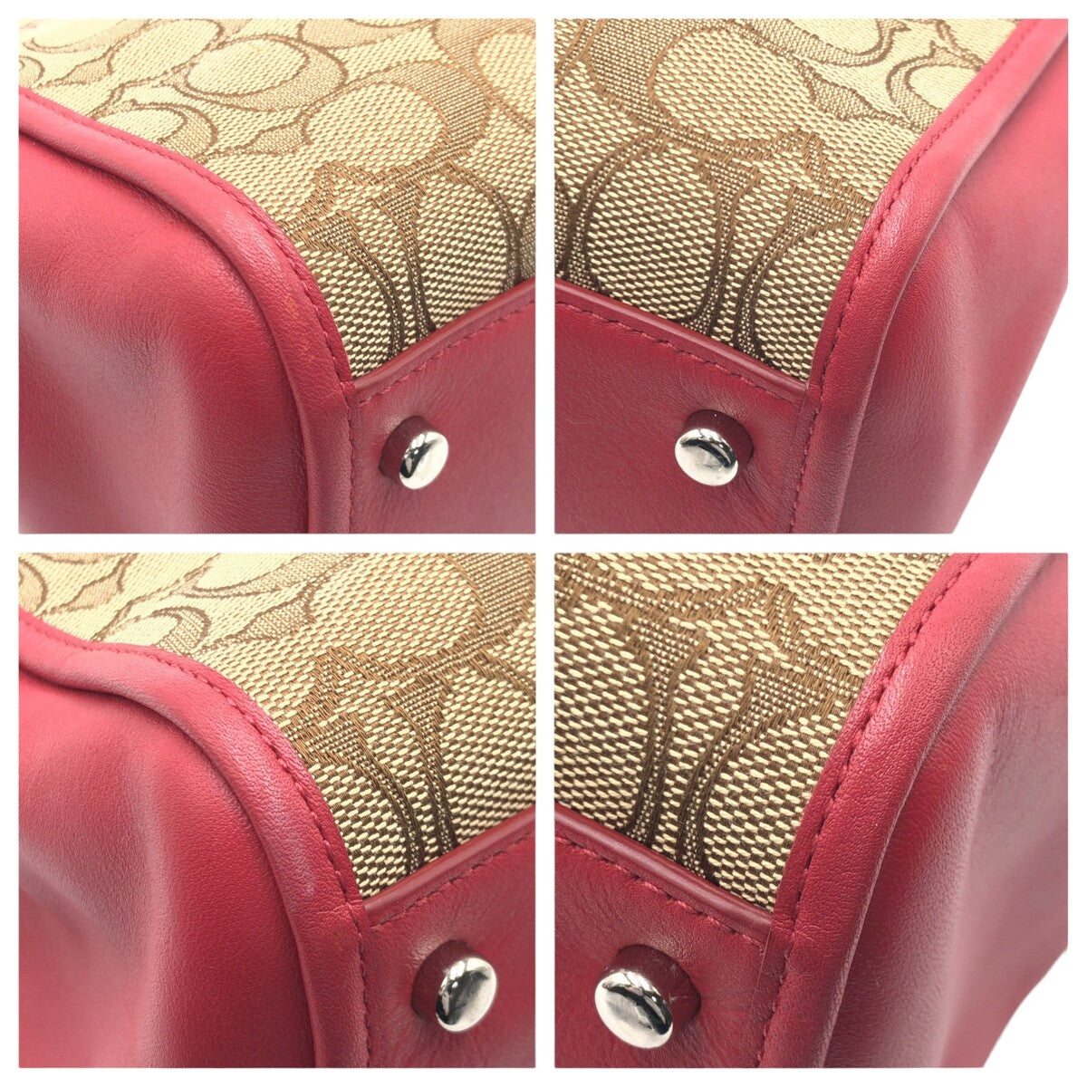 COACH コーチ シグネチャー レッド 赤 ブラウン 茶 シルバー金具 キャンバス F36905 ショルダーバッグ トートバッグ 2way  レディース