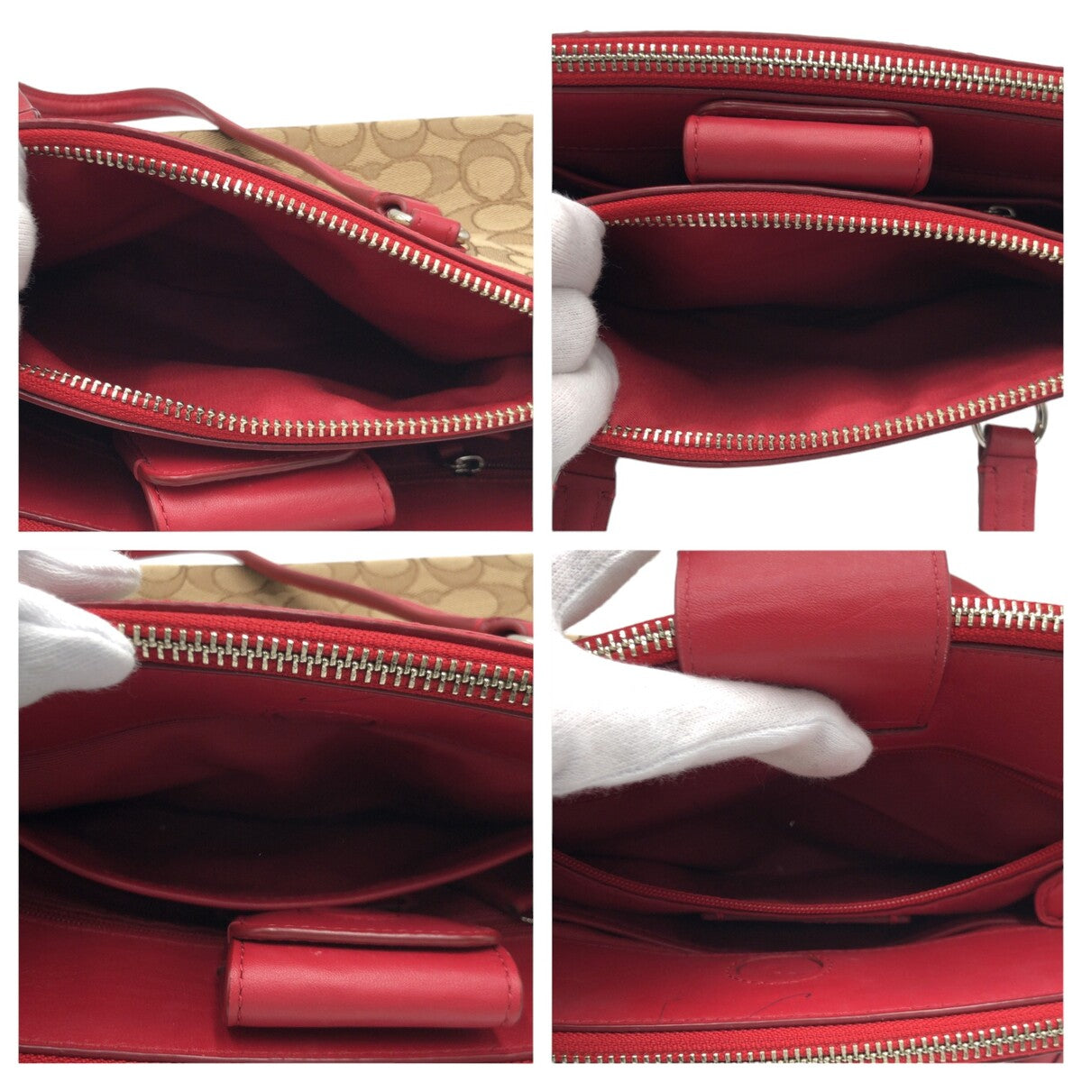 COACH コーチ シグネチャー レッド 赤 ブラウン 茶 シルバー金具 キャンバス F36905 ショルダーバッグ トートバッグ 2way  レディース
