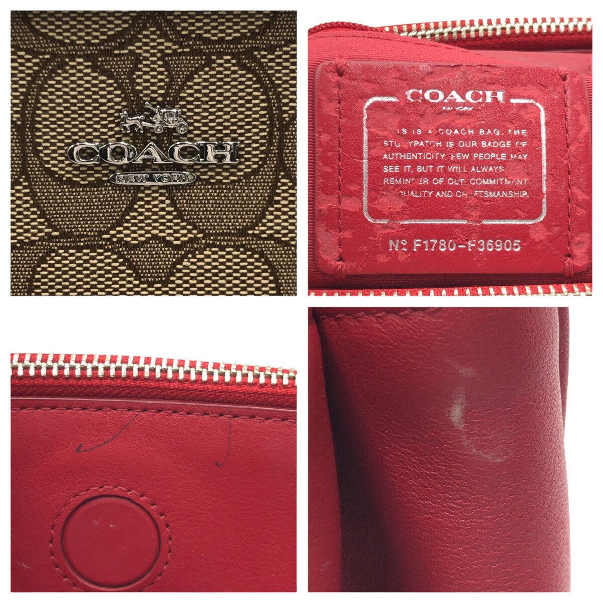 COACH コーチ シグネチャー レッド 赤 ブラウン 茶 シルバー金具 キャンバス F36905 ショルダーバッグ トートバッグ 2way  レディース