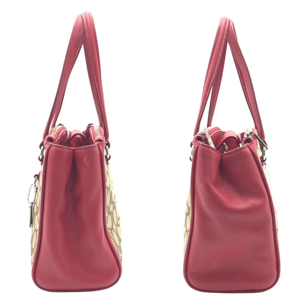 COACH コーチ シグネチャー レッド 赤 ブラウン 茶 シルバー金具 キャンバス F36905 ショルダーバッグ トートバッグ 2way  レディース