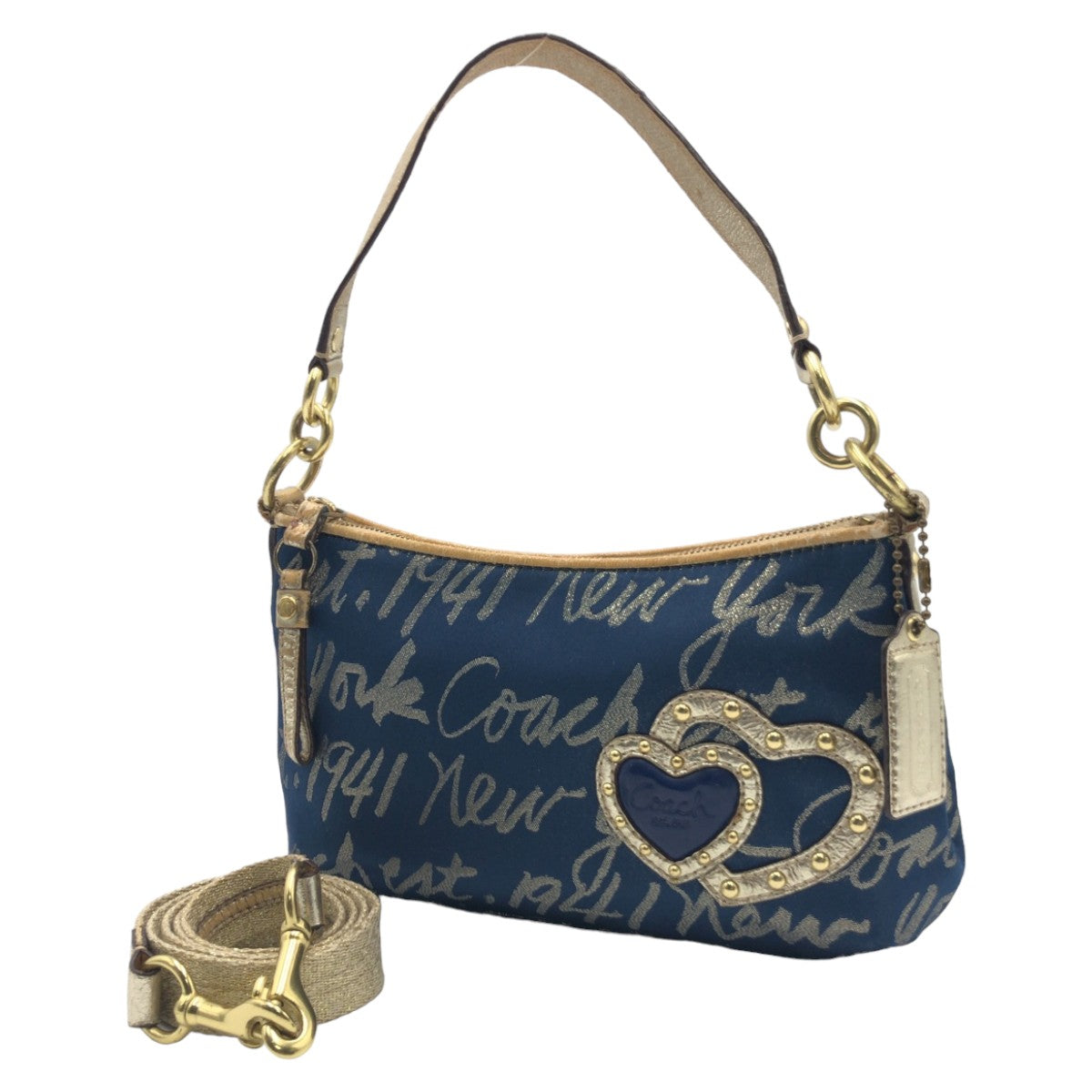 COACH コーチ ハートモチーフ スクリプトルレックスデミクロスボディ ネイビー 紺 ゴールド 金 ゴールド金具 キャンバス F17462 ショルダーバッグ ハンドバッグ 2way  レディース