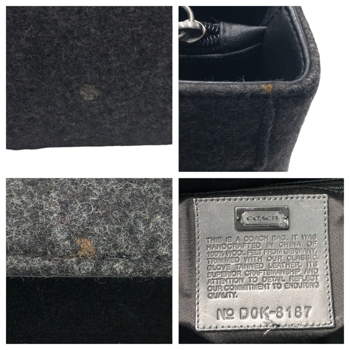 COACH コーチ グレー 灰色 フェルト 8187 ハンドバッグ トートバッグ  レディース