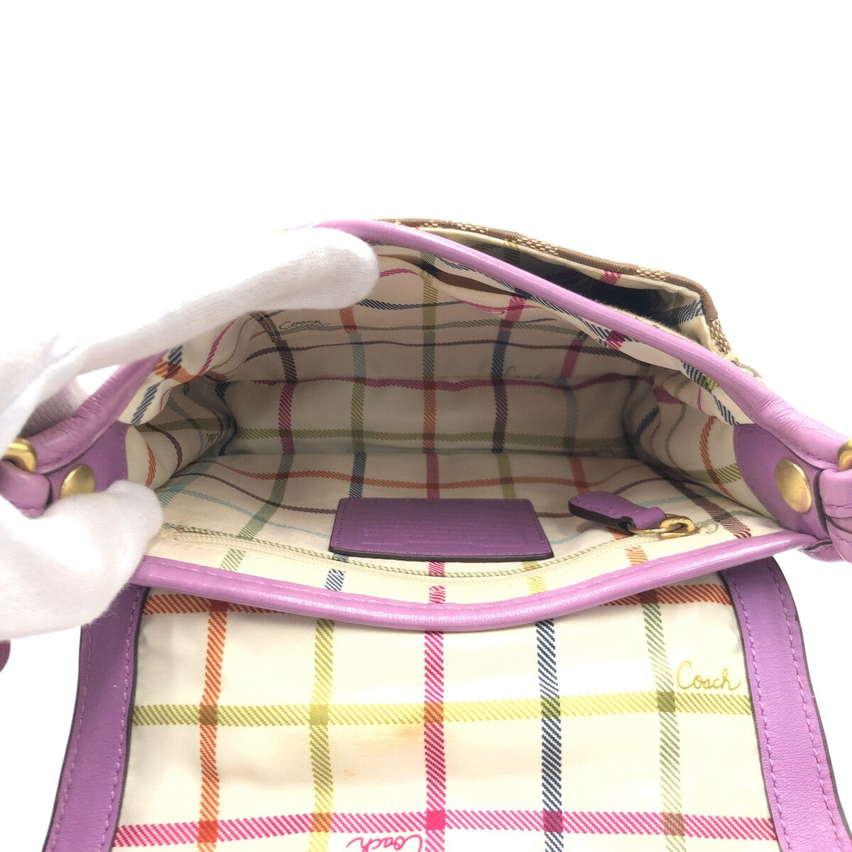 COACH コーチ シグネチャー パープル 紫 キャンバス 12501 ショルダーバッグ 斜め掛け  レディース
