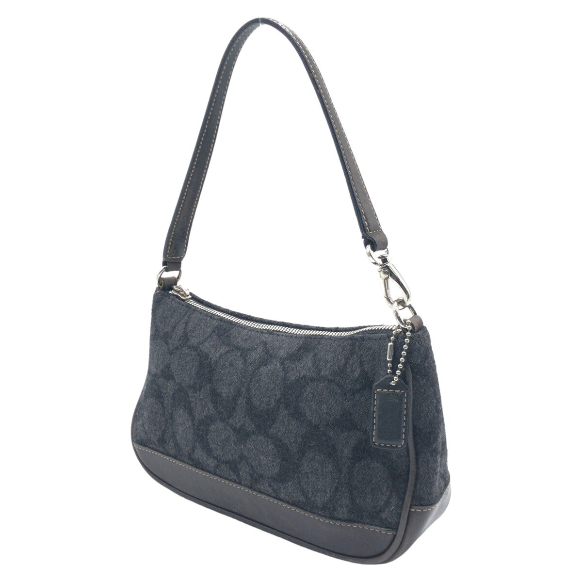 COACH コーチ シグネチャー グレー ブラック 黒 ウール 7720 ハンドバッグ アクセサリーポーチ  レディース