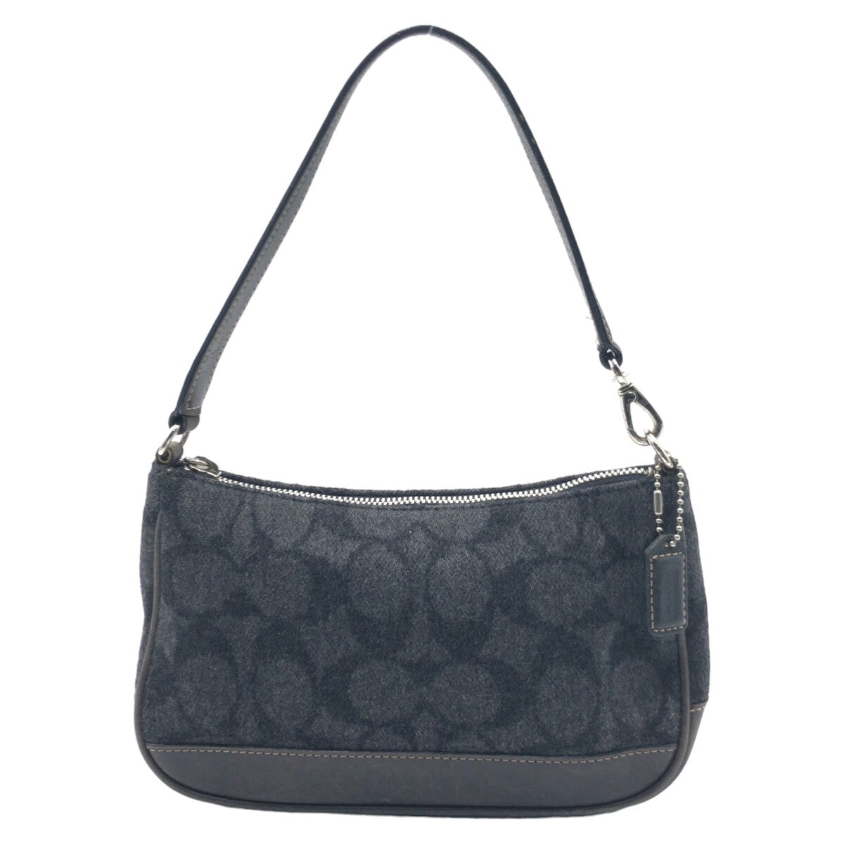 COACH コーチ シグネチャー グレー ブラック 黒 ウール 7720 ハンドバッグ アクセサリーポーチ  レディース