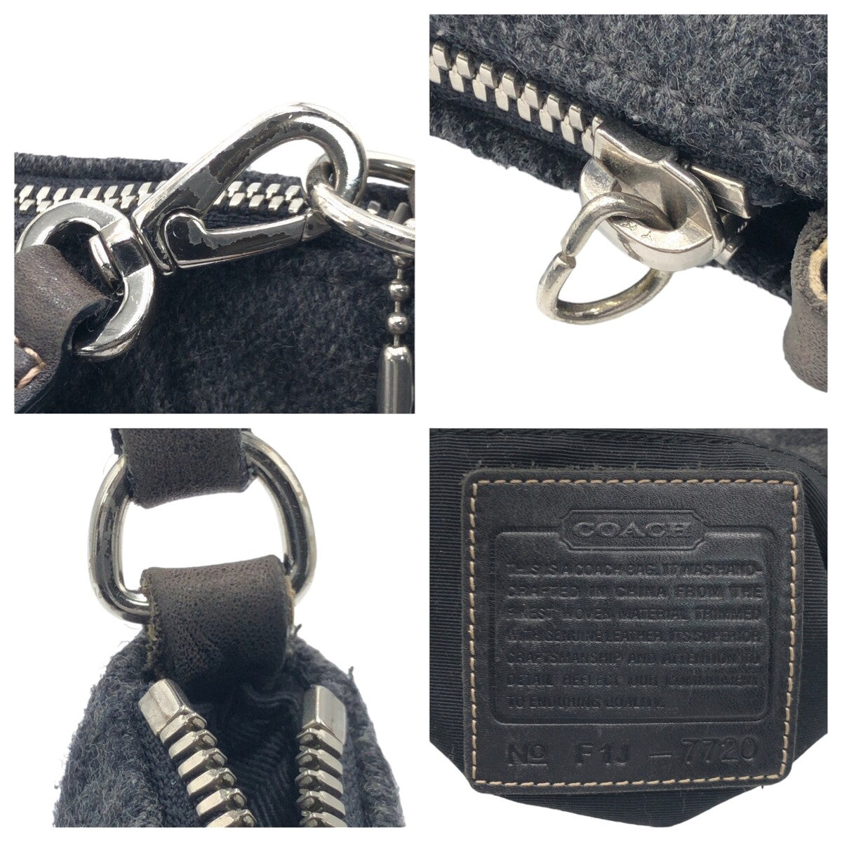 COACH コーチ シグネチャー グレー ブラック 黒 ウール 7720 ハンドバッグ アクセサリーポーチ  レディース