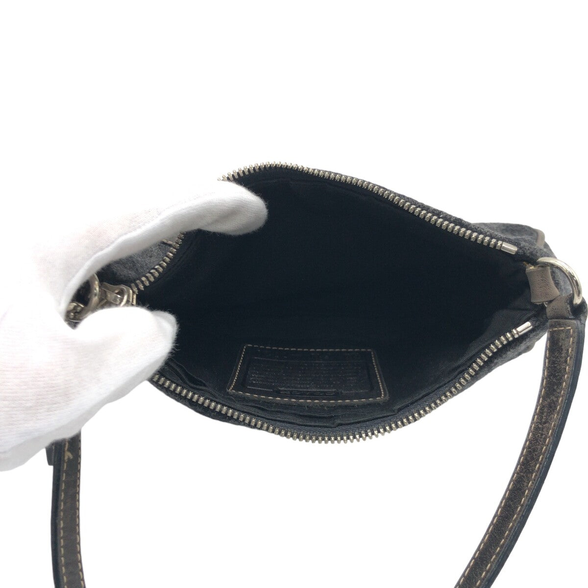 COACH コーチ シグネチャー グレー ブラック 黒 ウール 7720 ハンドバッグ アクセサリーポーチ  レディース