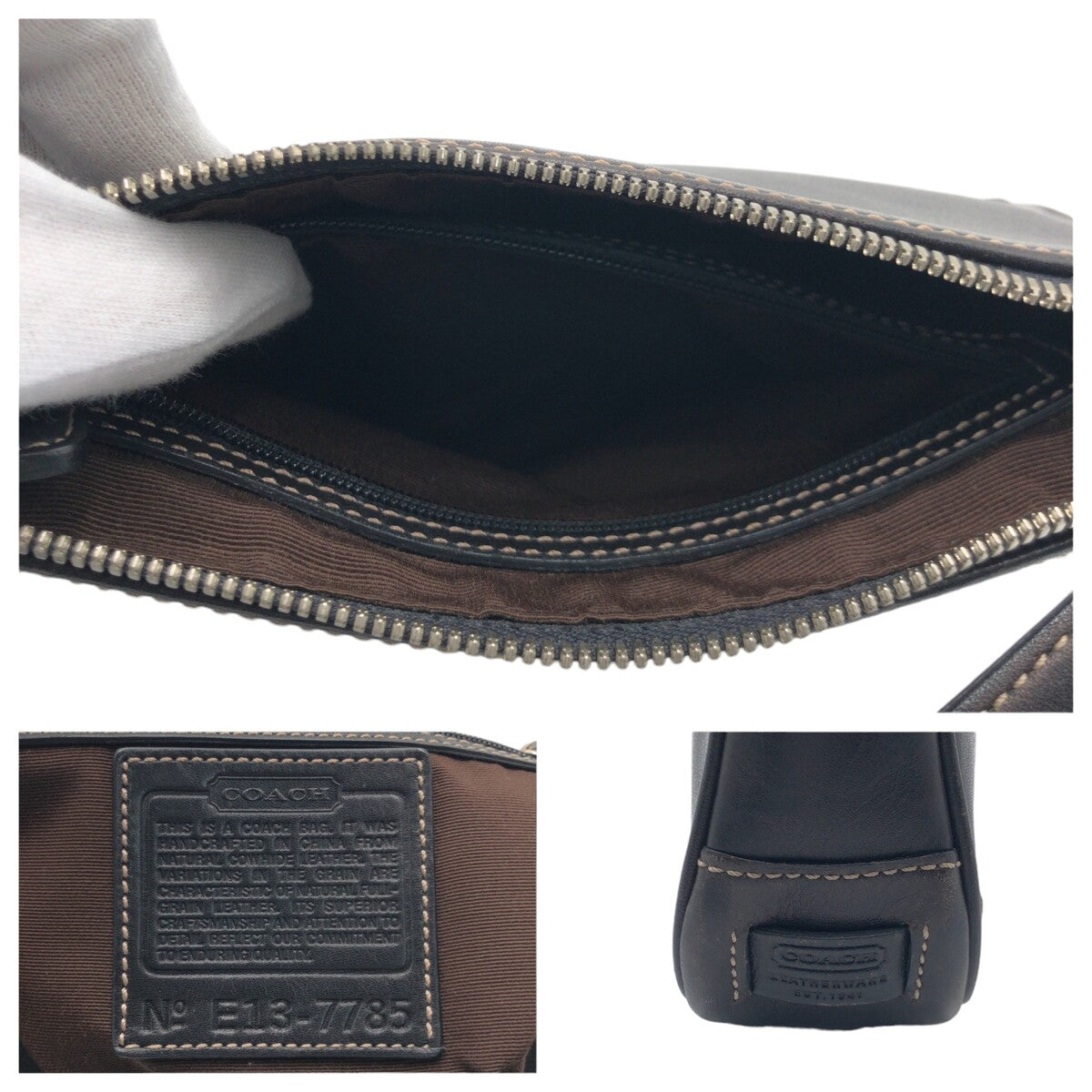 COACH コーチ ブラウン 茶 レザー 7785 ハンドバッグ アクセサリーポーチ  レディース