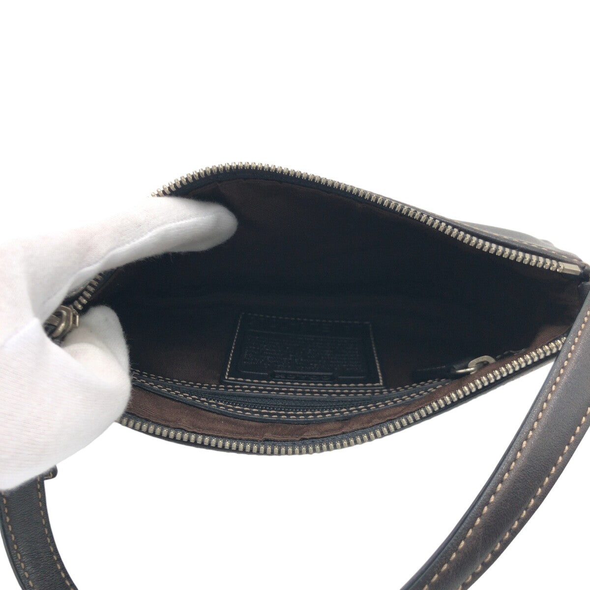 COACH コーチ ブラウン 茶 レザー 7785 ハンドバッグ アクセサリーポーチ  レディース
