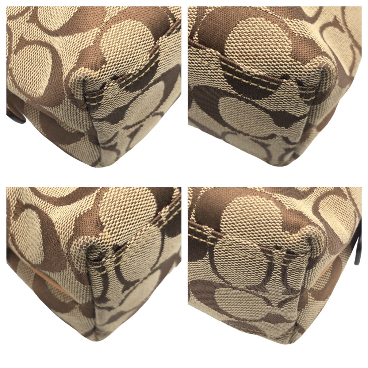 COACH コーチ シグネチャー ベージュ シルバー金具 キャンバス 8K01 ハンドバッグ アクセサリーポーチ  レディース