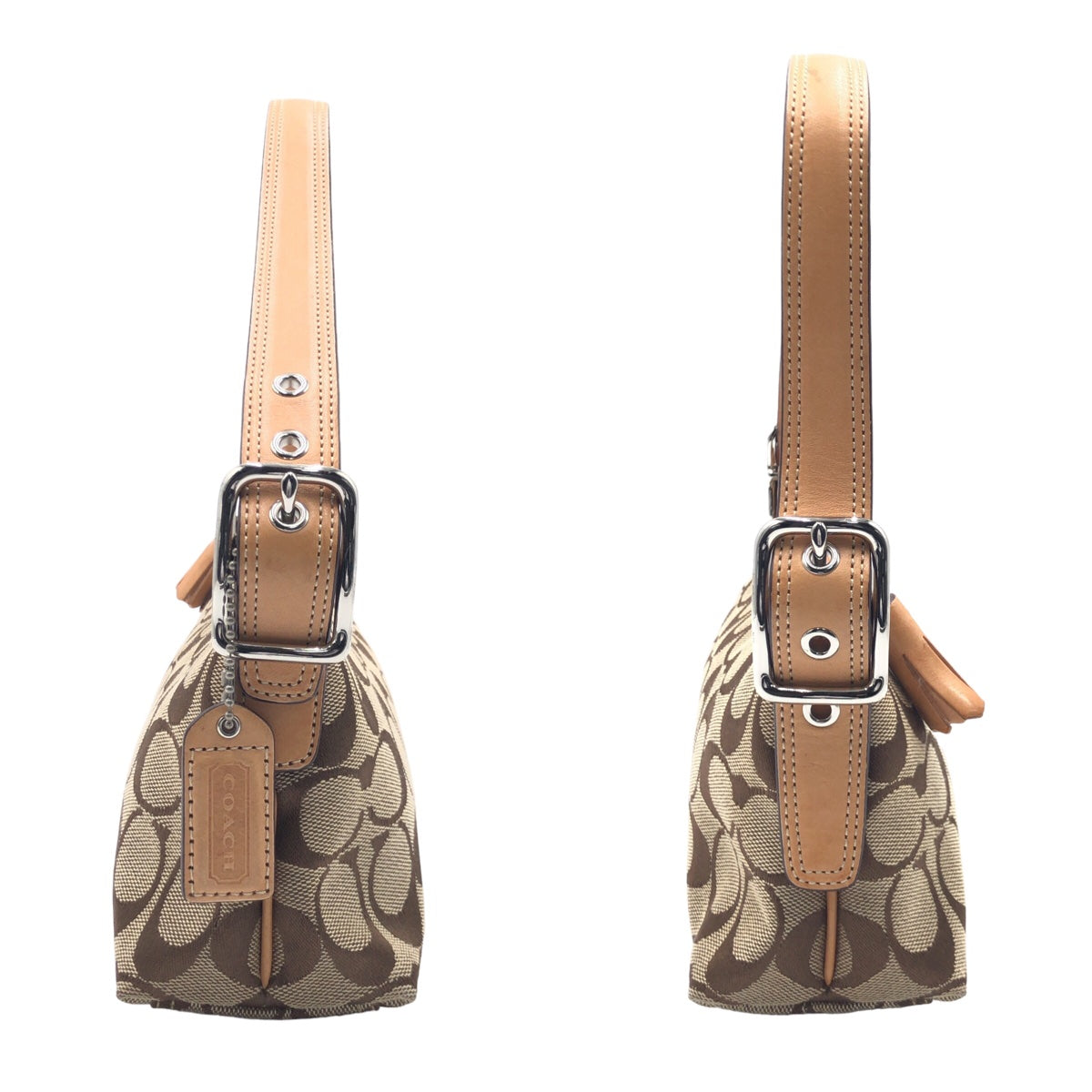 COACH コーチ シグネチャー ベージュ シルバー金具 キャンバス 8K01 ハンドバッグ アクセサリーポーチ  レディース