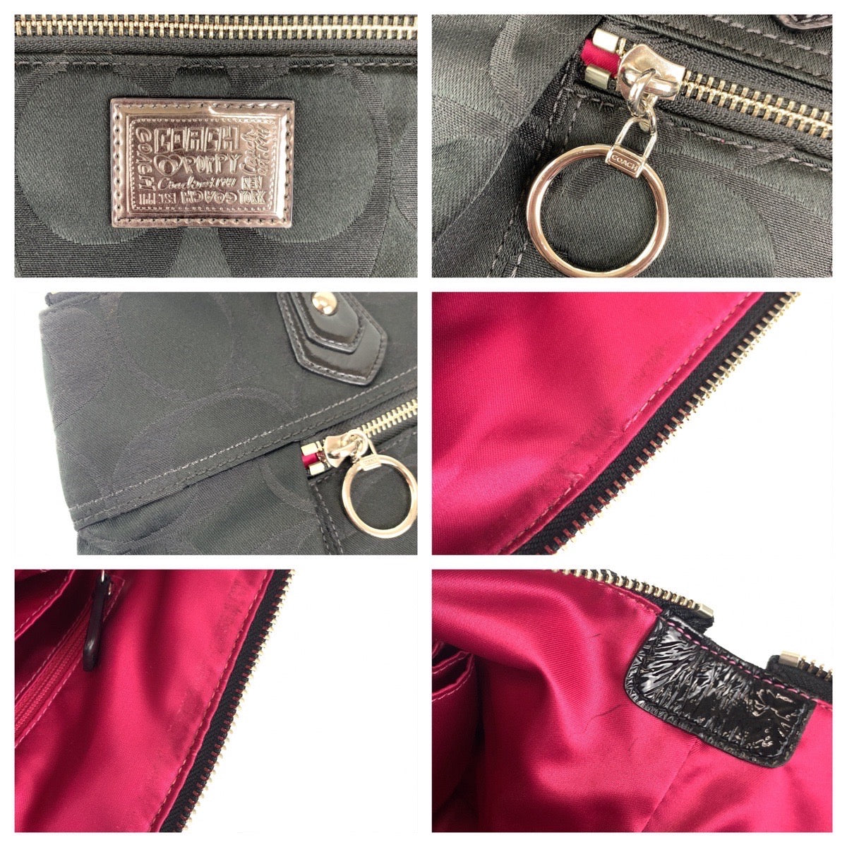 COACH コーチ ポピー シグネチャー ブラック 黒 サテン 18351 トートバッグ ハンドバッグ  レディース