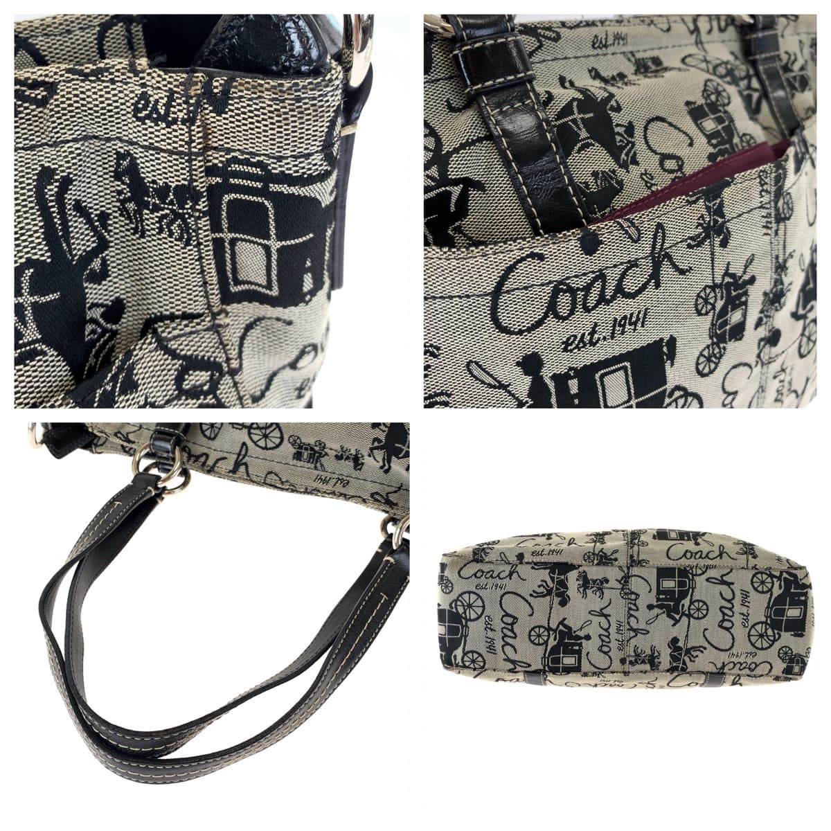 COACH コーチ ホースアンドキャリッジ グレー 灰色 キャンバス / レザー F14033 ハンドバッグ トートバッグ  レディース