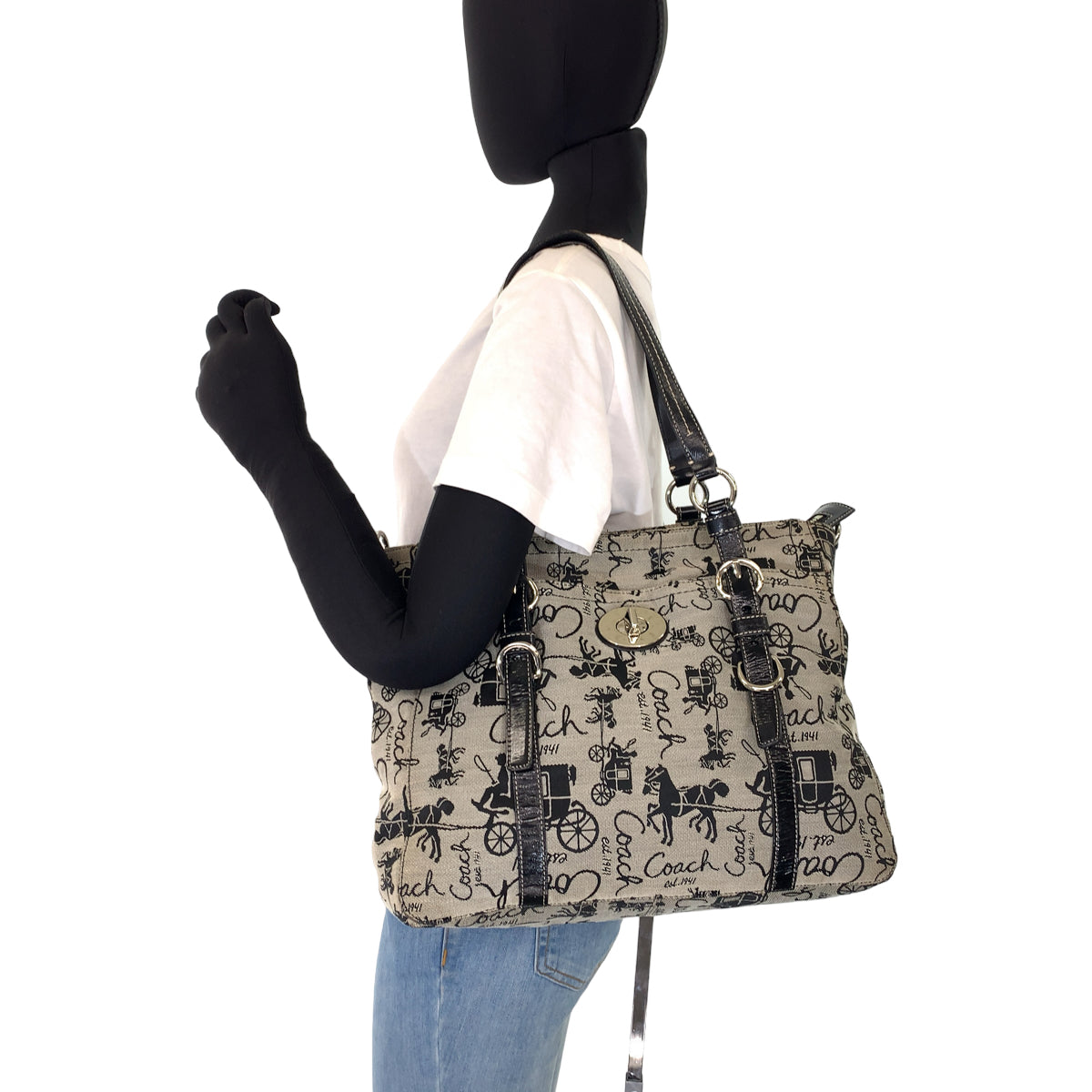 COACH コーチ ホースアンドキャリッジ グレー 灰色 キャンバス / レザー F14033 ハンドバッグ トートバッグ  レディース