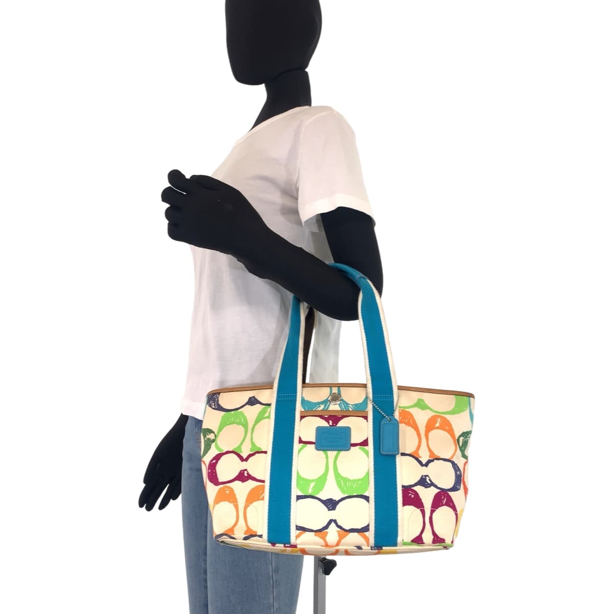COACH コーチ シグネチャー ホワイト 白 マルチカラー コットン 5660 ハンドバッグ トートバッグ  レディース