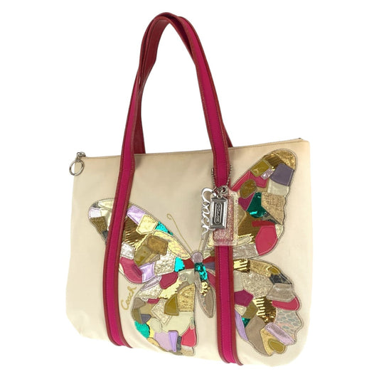 COACH コーチ ポピー バタフライ ホワイト 白 ピンク キャンバス 14539 ショルダーバッグ トートバッグ  レディース