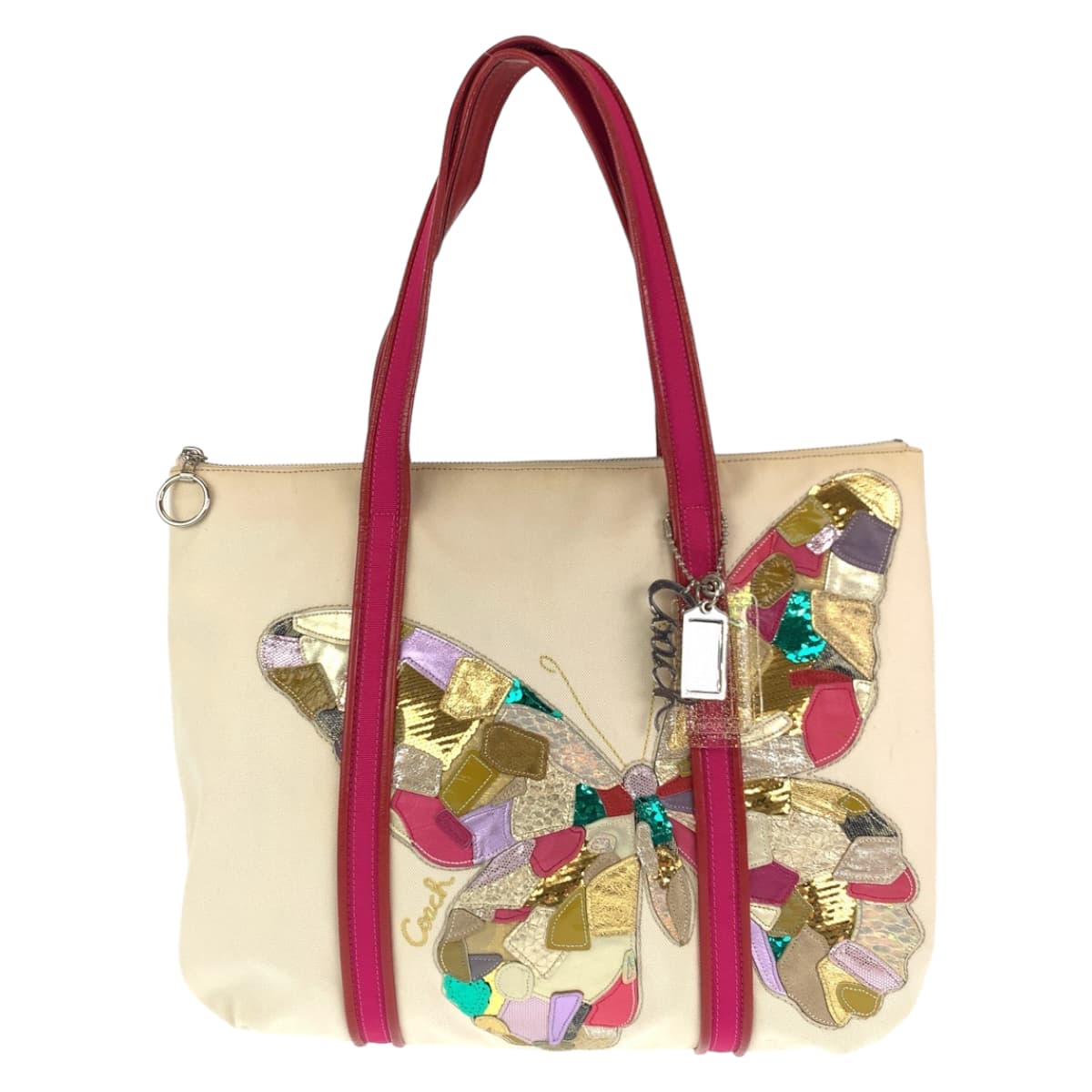 COACH コーチ ポピー バタフライ ホワイト 白 ピンク キャンバス 14539 ショルダーバッグ トートバッグ  レディース