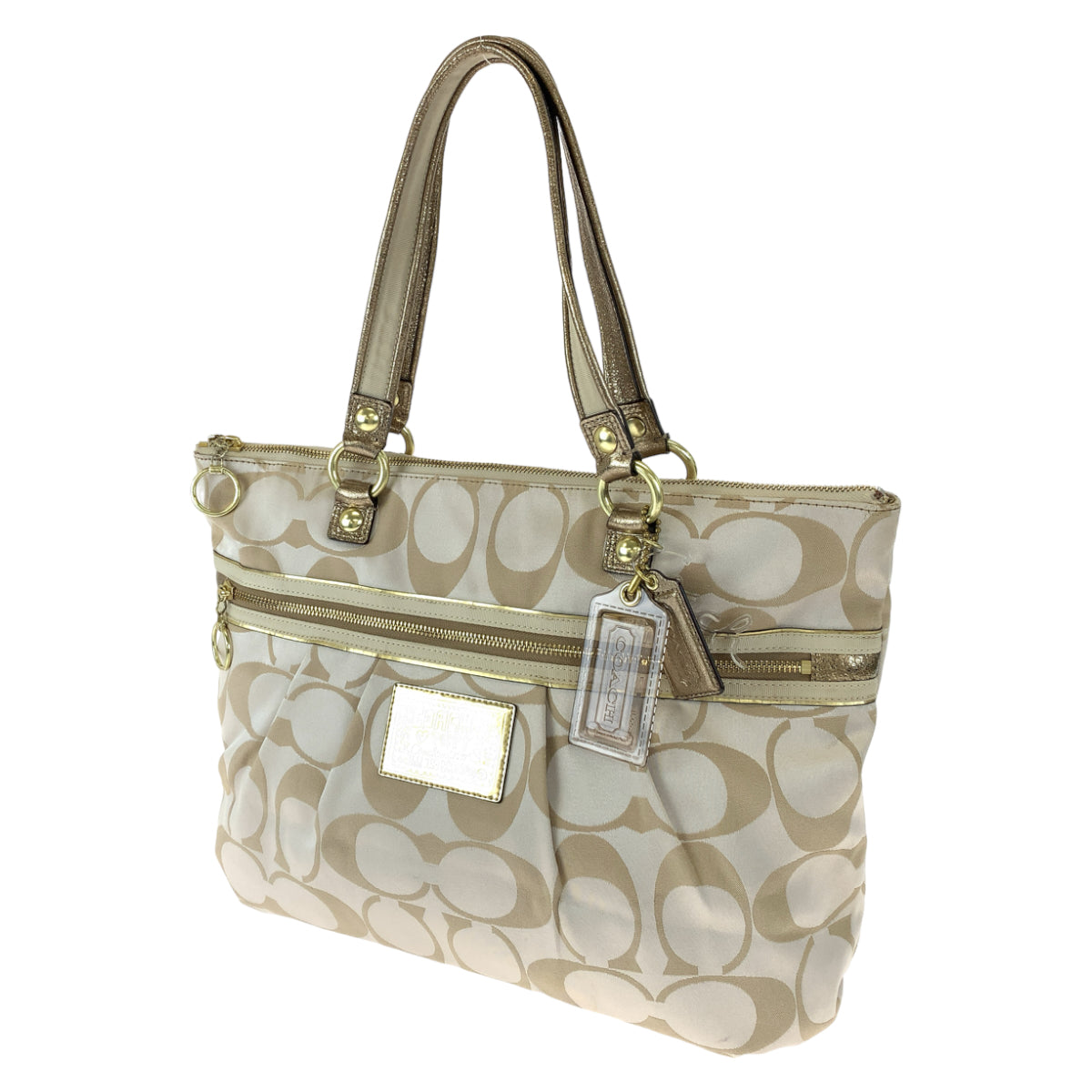 COACH コーチ ポピー シグネチャー ベージュ ゴールド サテン 15316 トートバッグ ハンドバッグ  レディース