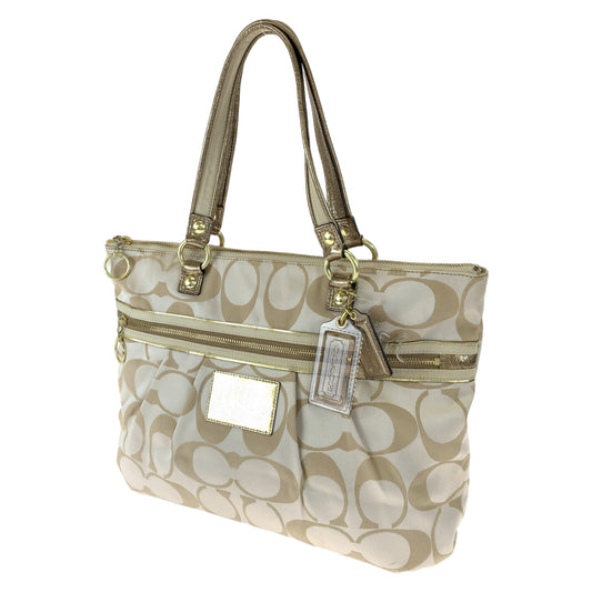 COACH コーチ ポピー シグネチャー ベージュ ゴールド サテン 15316 トートバッグ ハンドバッグ  レディース