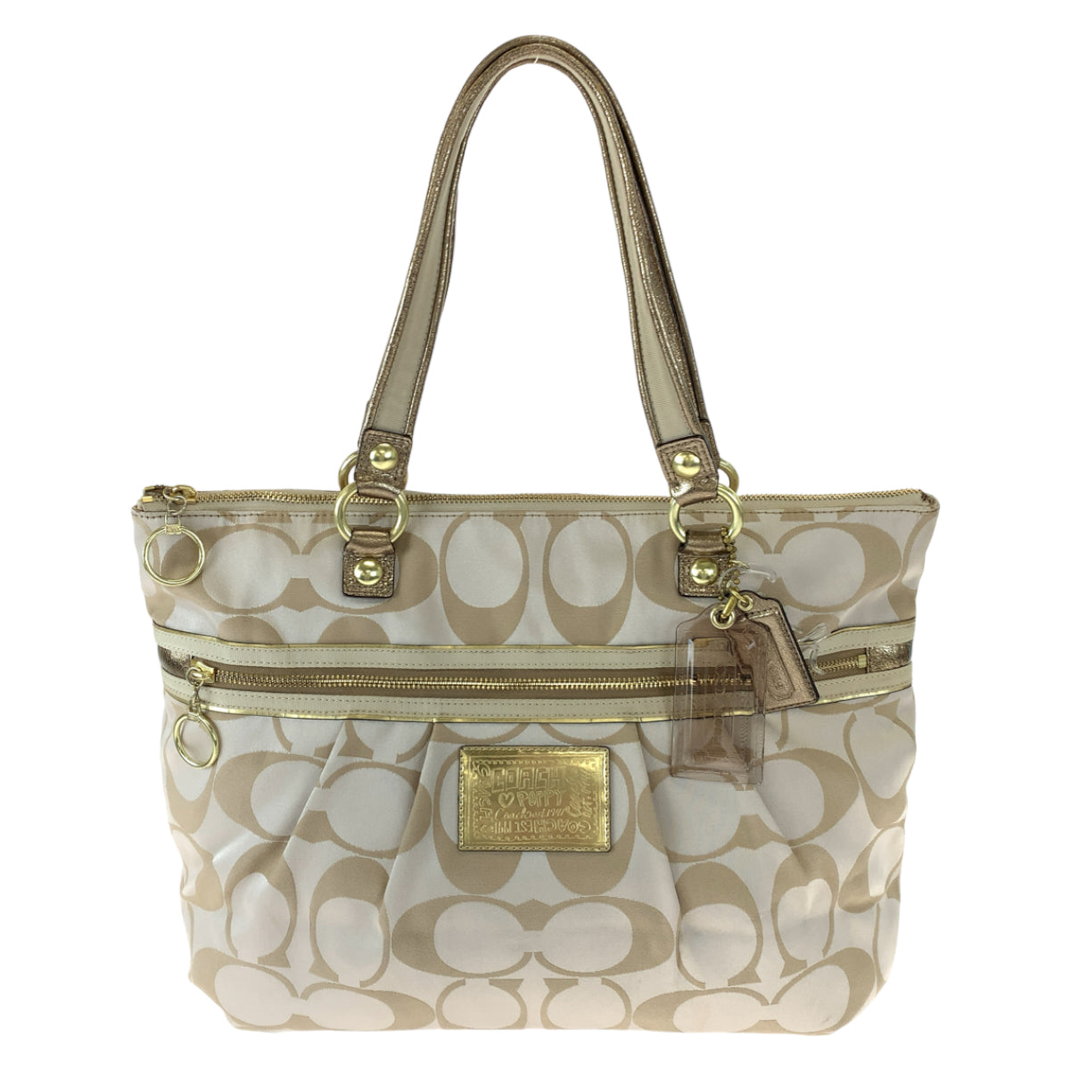 COACH コーチ ポピー シグネチャー ベージュ ゴールド サテン 15316 トートバッグ ハンドバッグ  レディース