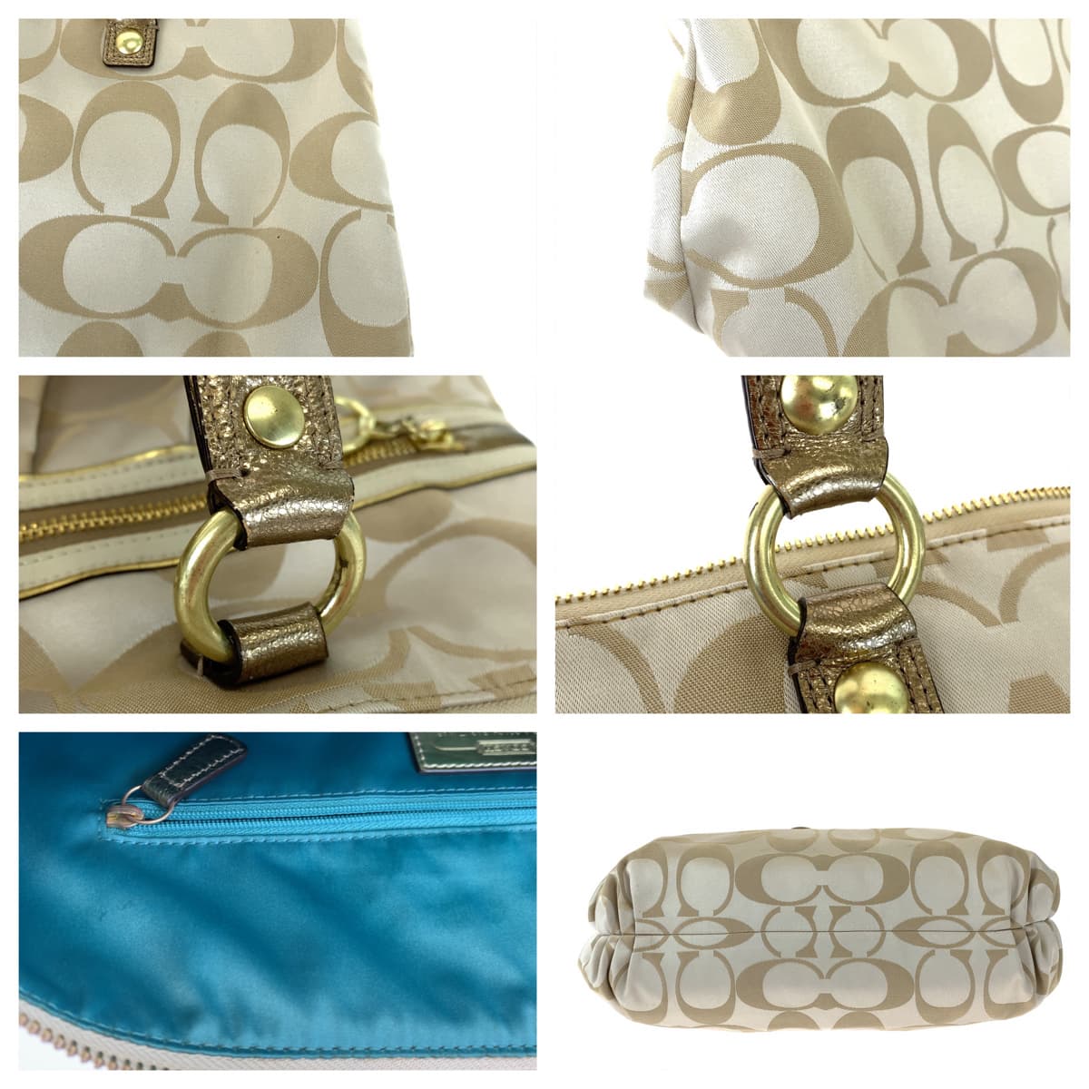COACH コーチ ポピー シグネチャー ベージュ ゴールド サテン 15316 トートバッグ ハンドバッグ  レディース