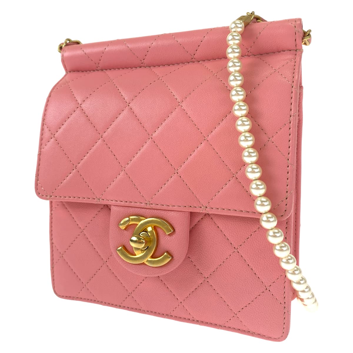 CHANEL シャネル マトラッセ ココマーク ターンロック フェイクパール ピンク ゴールド金具 ラムスキン チェーンショルダーバッグ 斜め掛け  レディース