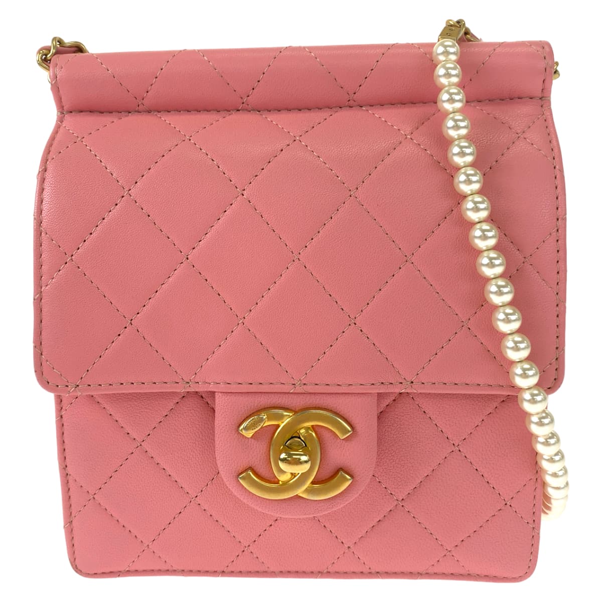 CHANEL シャネル マトラッセ ココマーク ターンロック フェイクパール ピンク ゴールド金具 ラムスキン チェーンショルダーバッグ 斜め掛け  レディース