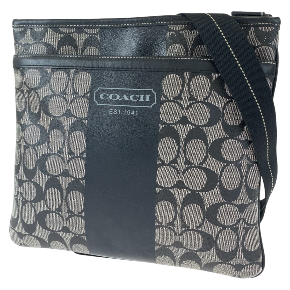 COACH コーチ シグネチャー ヘリテージ ストライプ ブラック 黒 レザー F70591 ショルダーバッグ 斜め掛け  レディース
